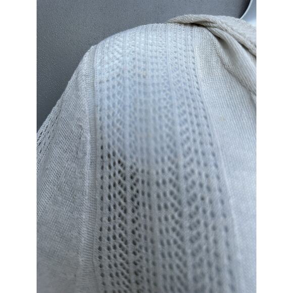 Dolce Cabo Crochet Button Front Linen Blend Hooded Duster Cardigan Sz S Oatmeal - Picture 8 of 11